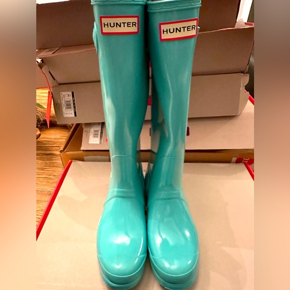 TIFFANY BLUE (original Mint) gloss Hunter Boots Size 7 (38). - Picture 1 of 5